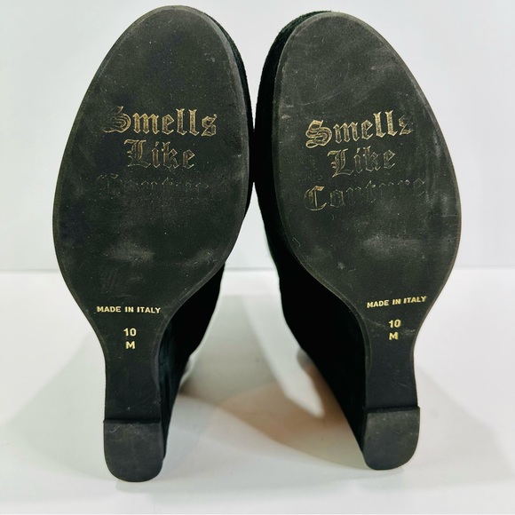 🎀 JUICY COUTURE SEUDE BLACK PLATFORM 4 1/2” WEDGE HEEL WORN ONCE SIZE 10 ITALY - Picture 3 of 7